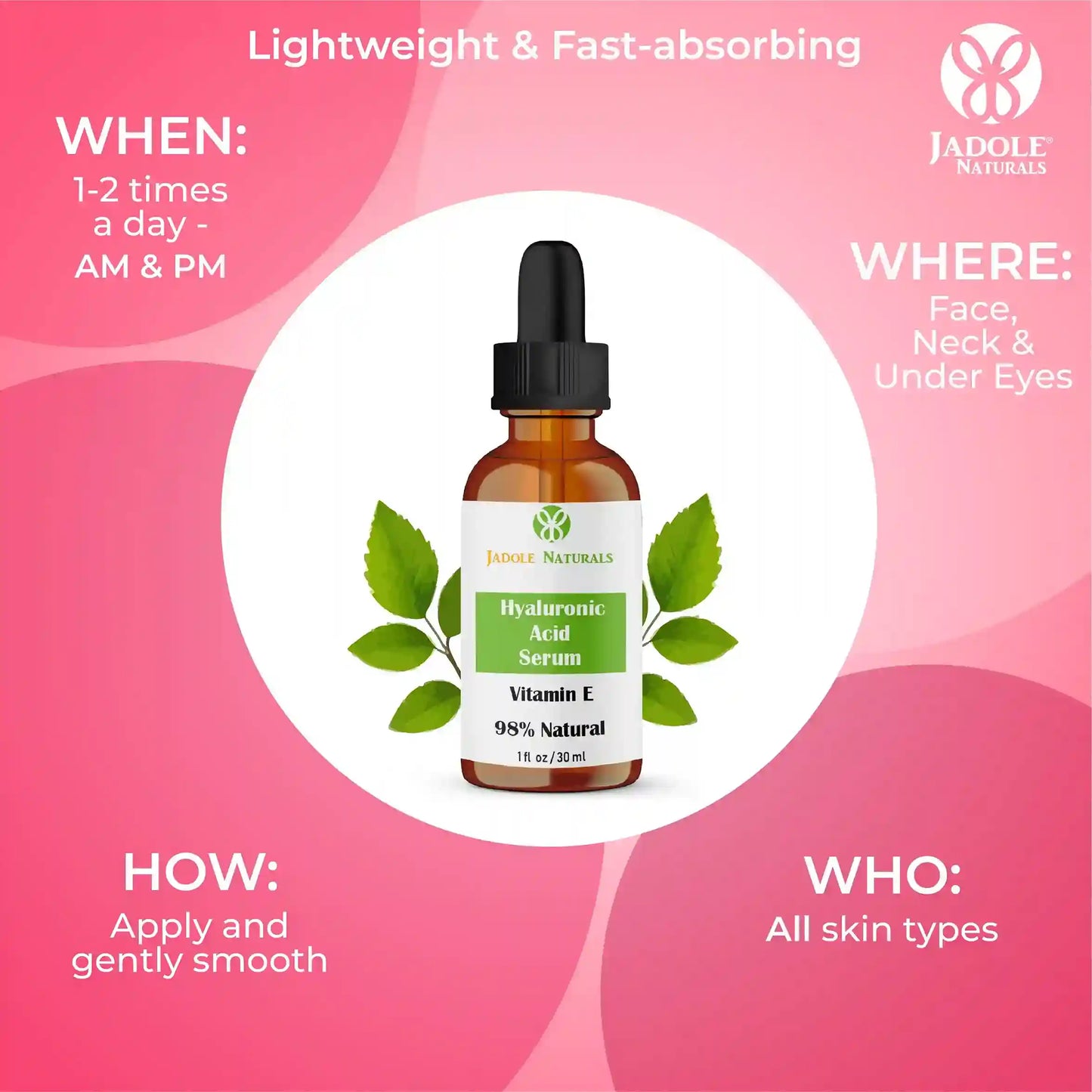 Jadole Naturals Hyaluronic Acid Serum for Face 30ml with Vitamin E