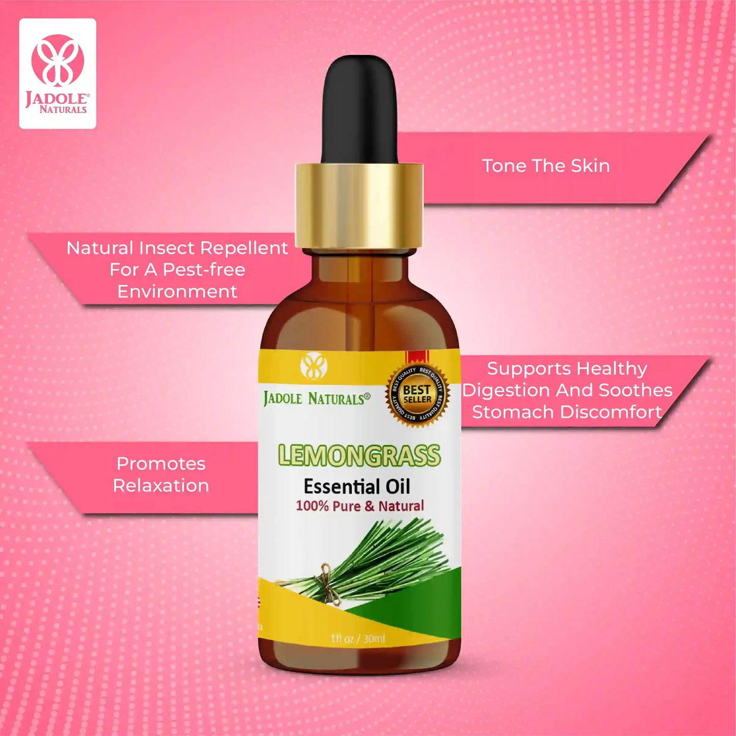 Jadole Naturals Organic Lemongrass Essential Oil 30ml