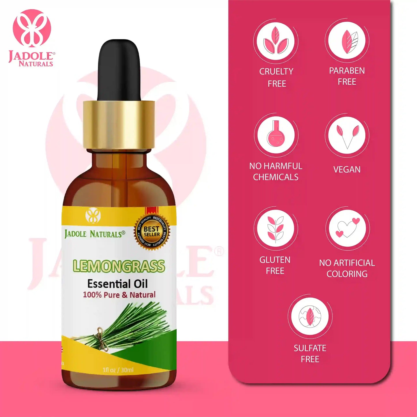 Jadole Naturals Organic Lemongrass Essential Oil 30ml