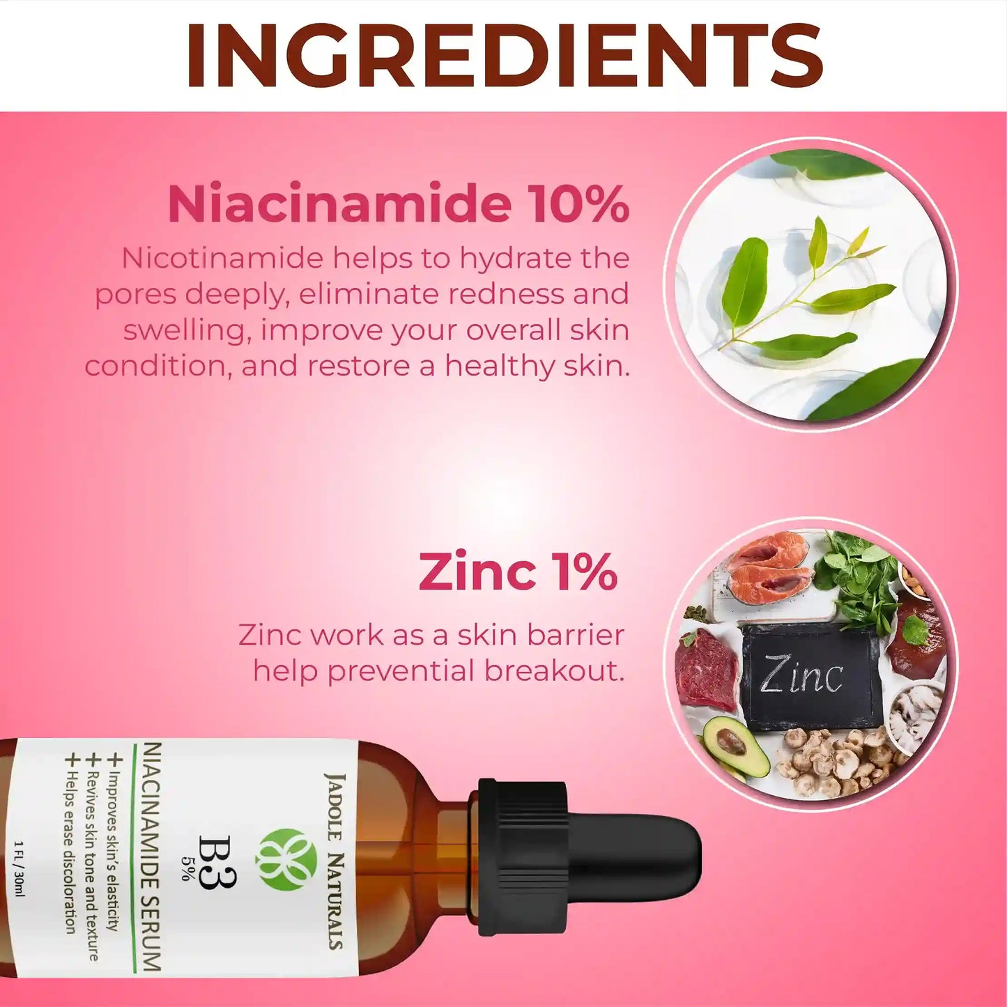 Jadole Naturals Advanced Niacinamide Serum 10% with Zinc 1% - 30ml