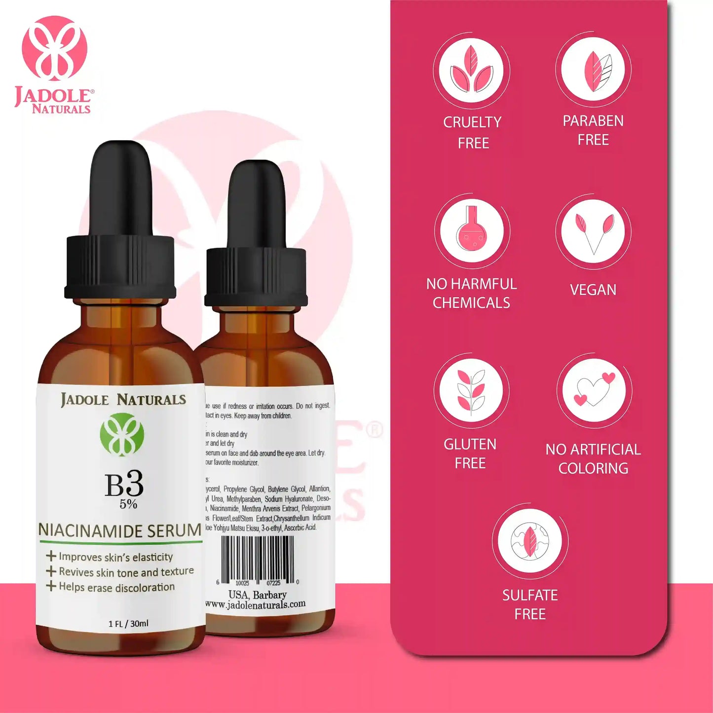 Jadole Naturals Advanced Niacinamide Serum 10% with Zinc 1% - 30ml