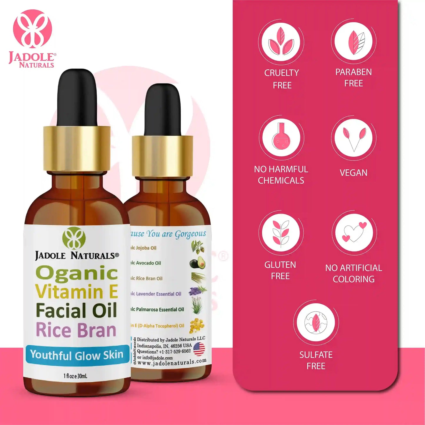 Jadole Naturals Organic Vitamin E & Rice Bran Serum 30ml