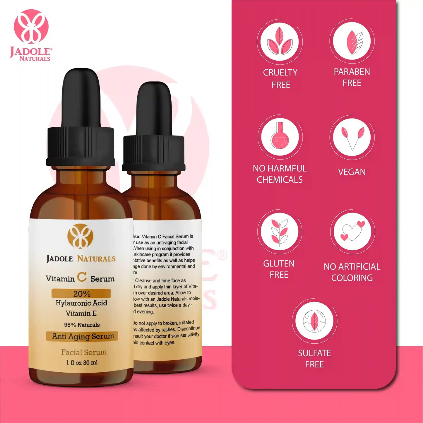 Jadole Naturals Vitamin C Serum with 20% Hyaluronic Acid & Vitamin E 30ml