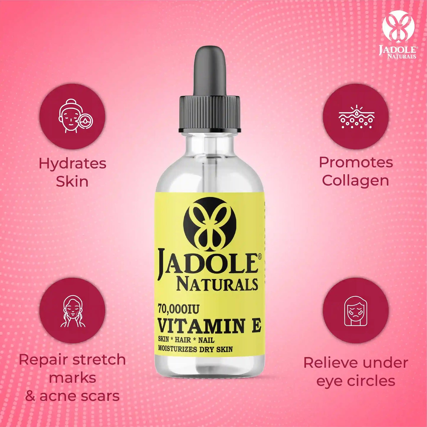 Jadole Naturals Vitamin E Oil 70,000 IU 115ml for Face, Skin, Hair & Nails