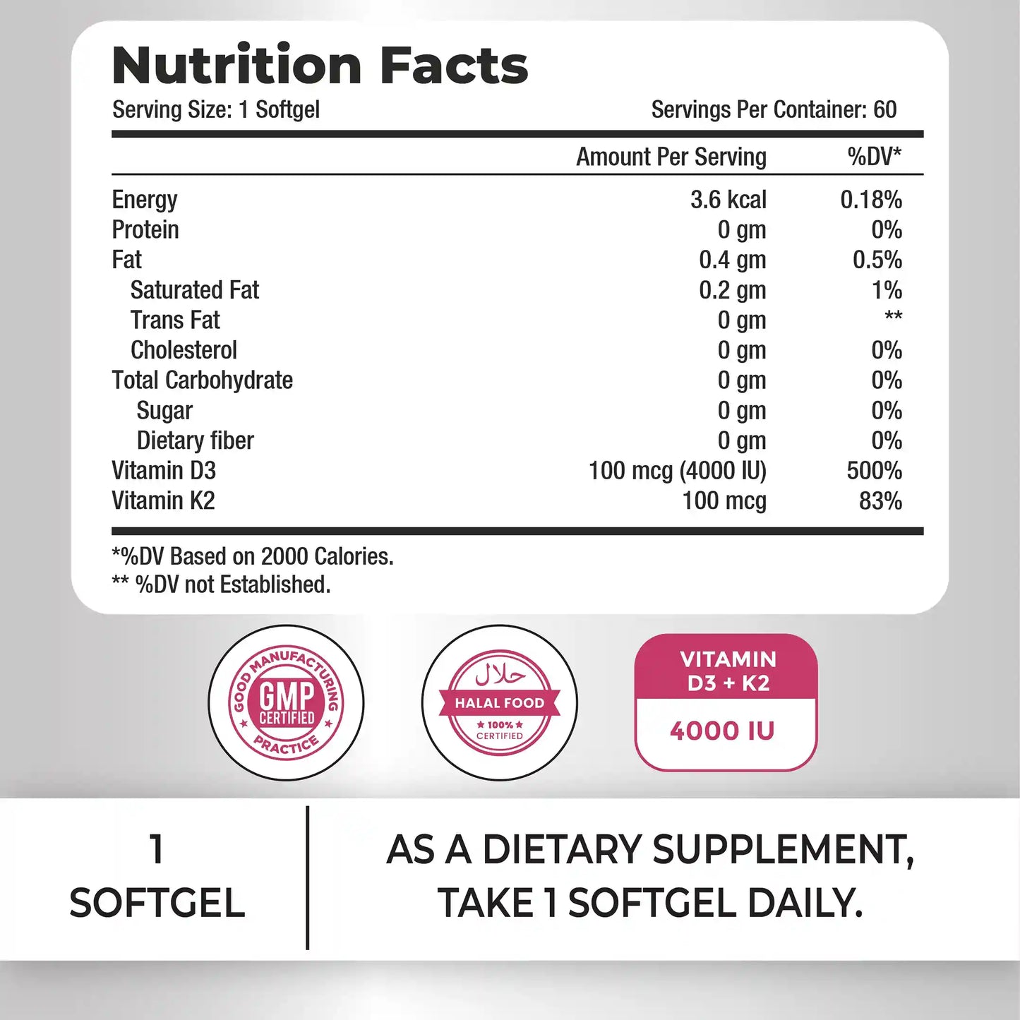 Lilfull Vitamin D3 + K2 4000 IU – 60 Softgels