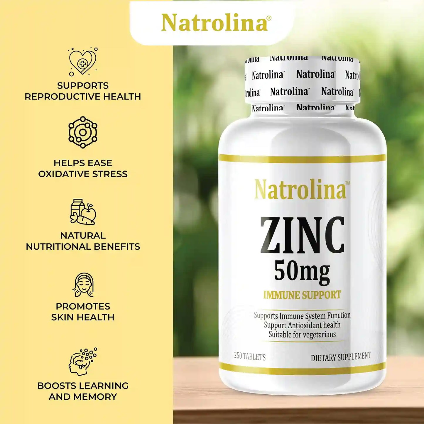 Natrolina Zinc chelated 50mg, 250 Tablets