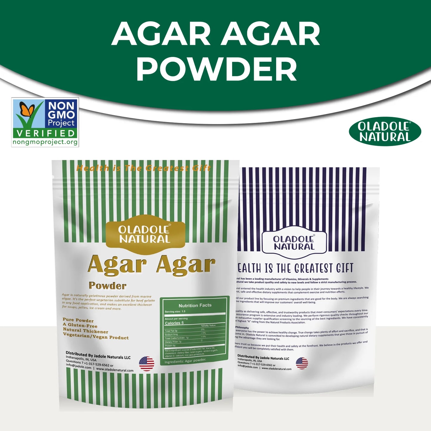Oladole Natural Agar Agar Powder front and back