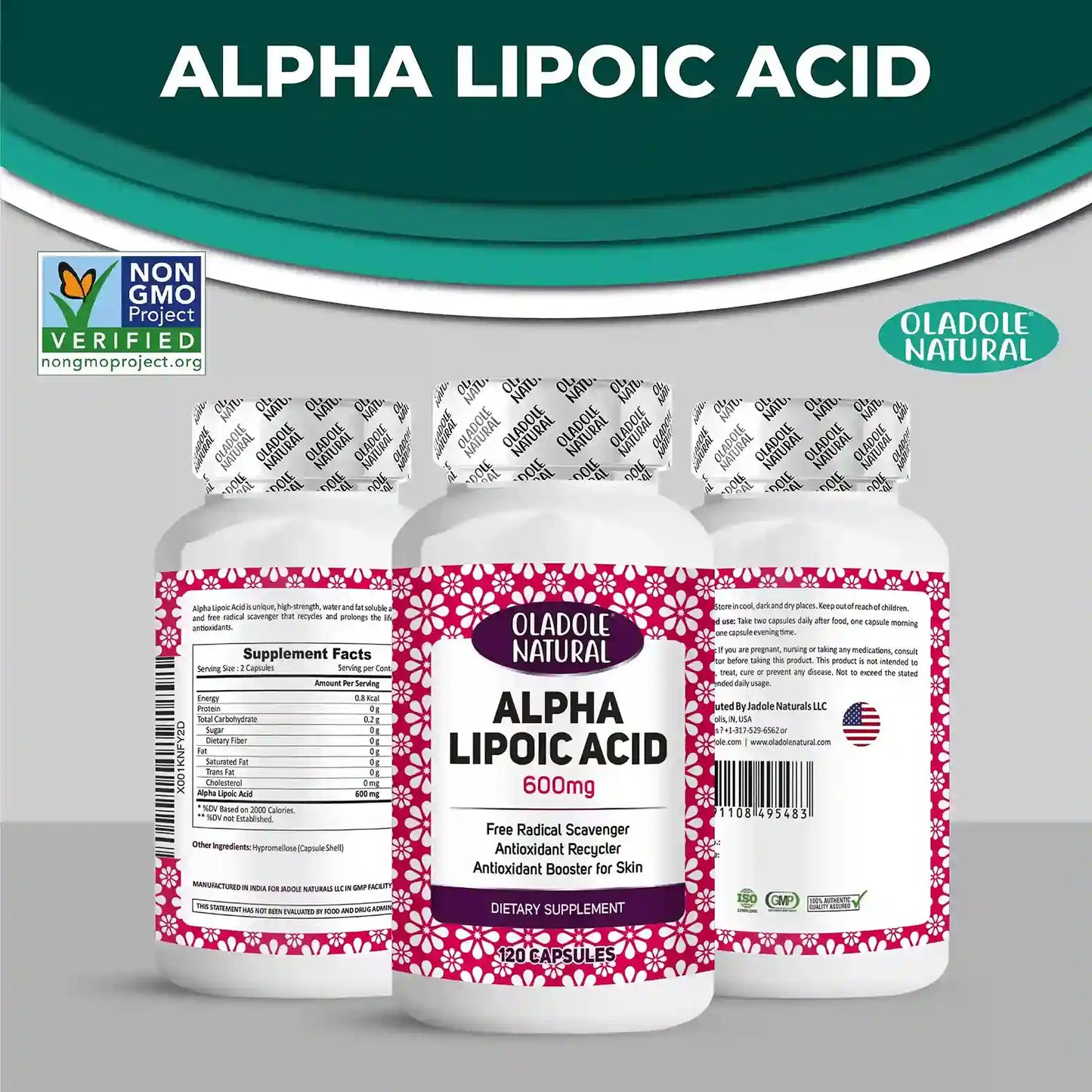 Oladole Natural Alpha Lipoic acid 600mg 120 capsules