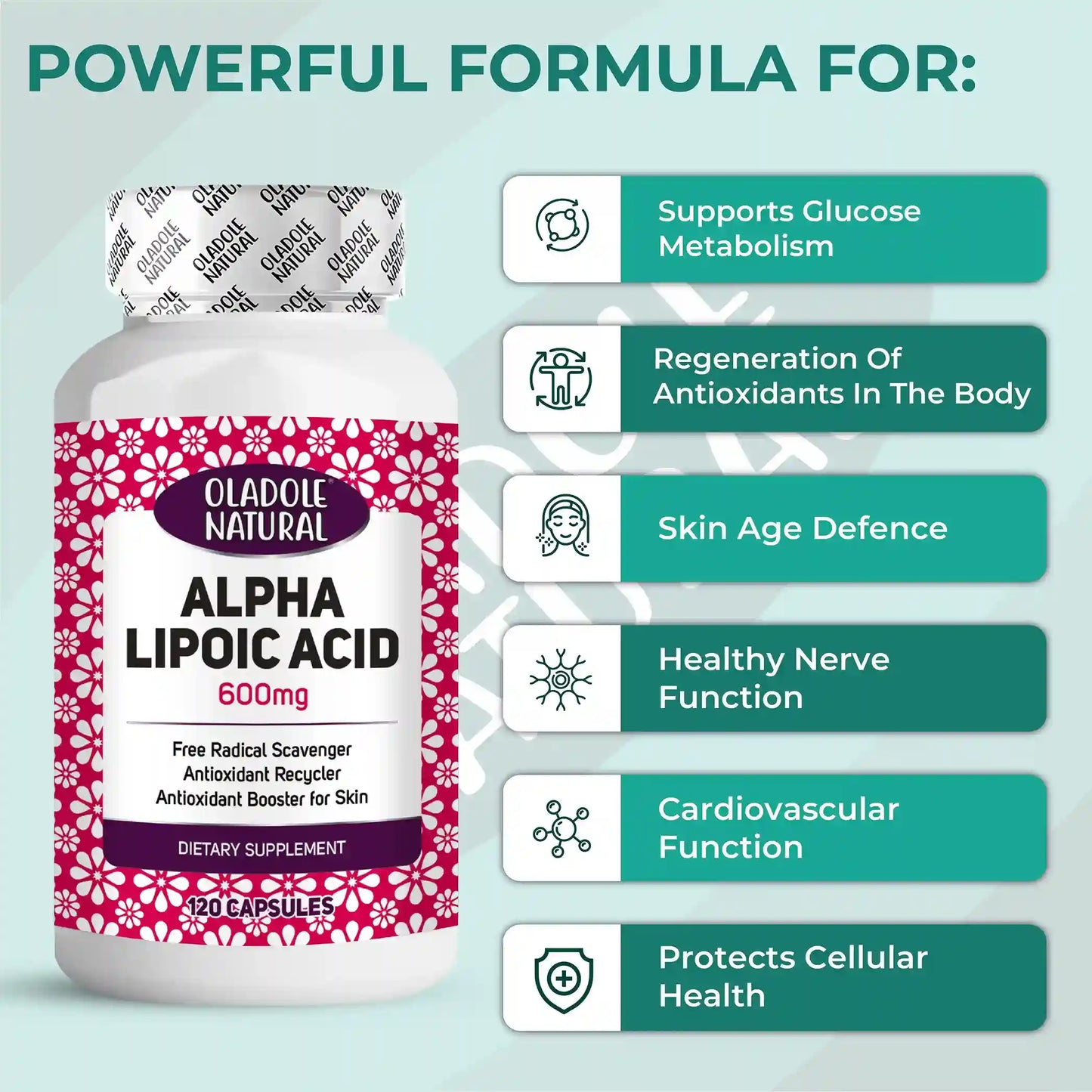 Oladole Natural Alpha Lipoic acid 600mg 120 capsules