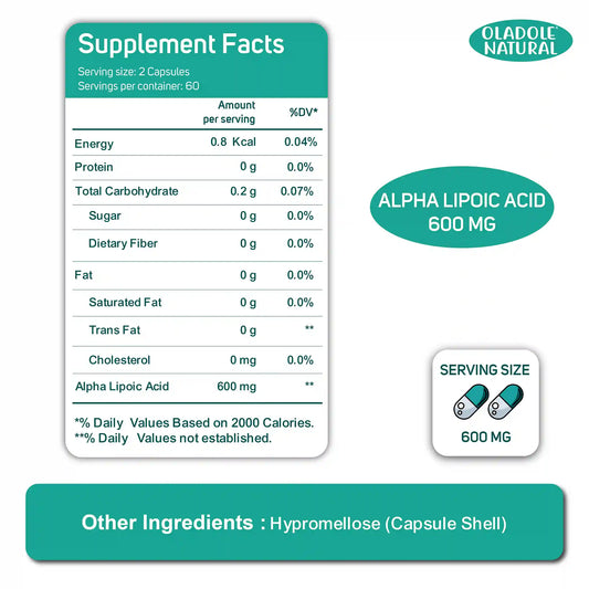 Oladole Natural Alpha Lipoic acid 600mg 120 capsules