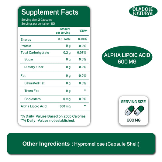 Oladole Natural Alpha Lipoic Acid Supplement facts  