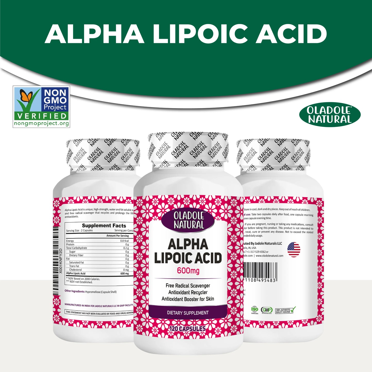 Oladole Natural Alpha Lipoic Acid front and back