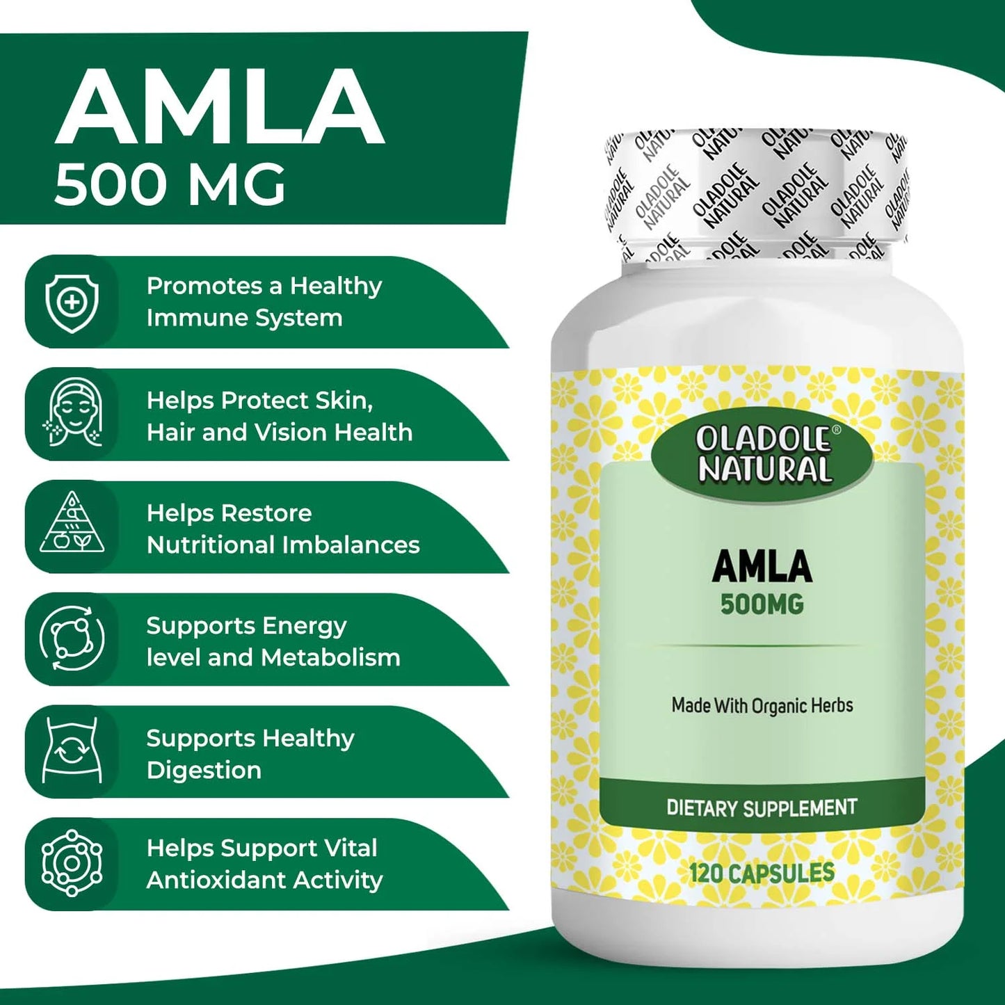 Oladole Natural Amla 500mg 120 Capsules