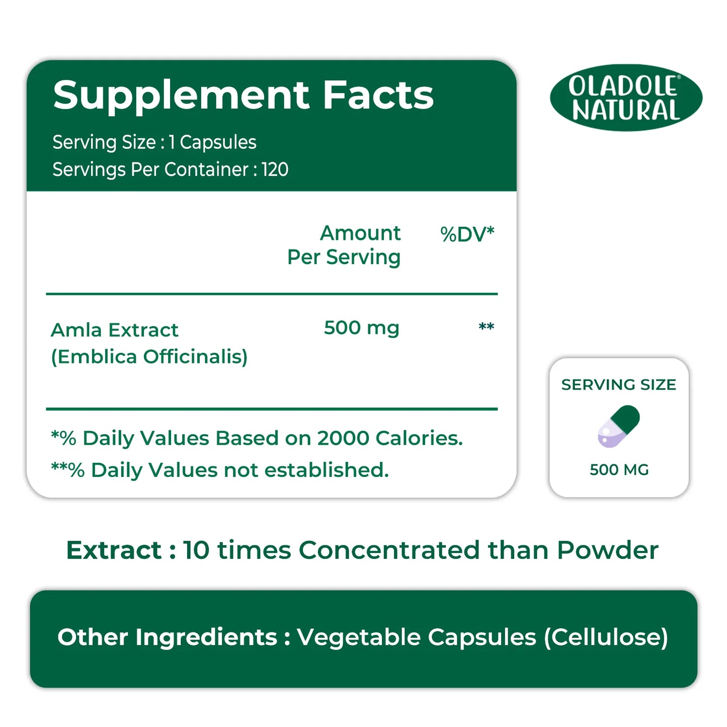 Oladole Natural Amla 500mg 120 Capsules