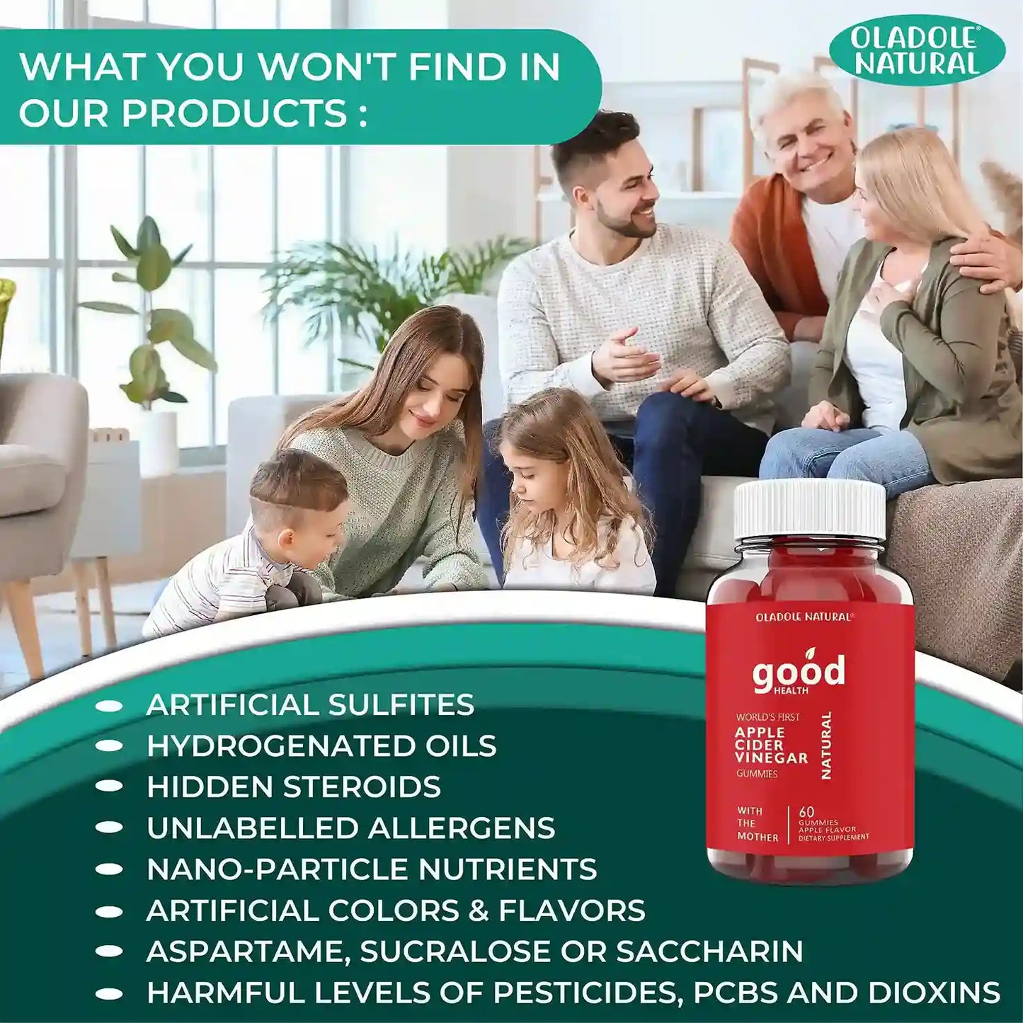 Oladole Natural Apple Cider Vinegar Gummy Apple Flavour 60 Gummies