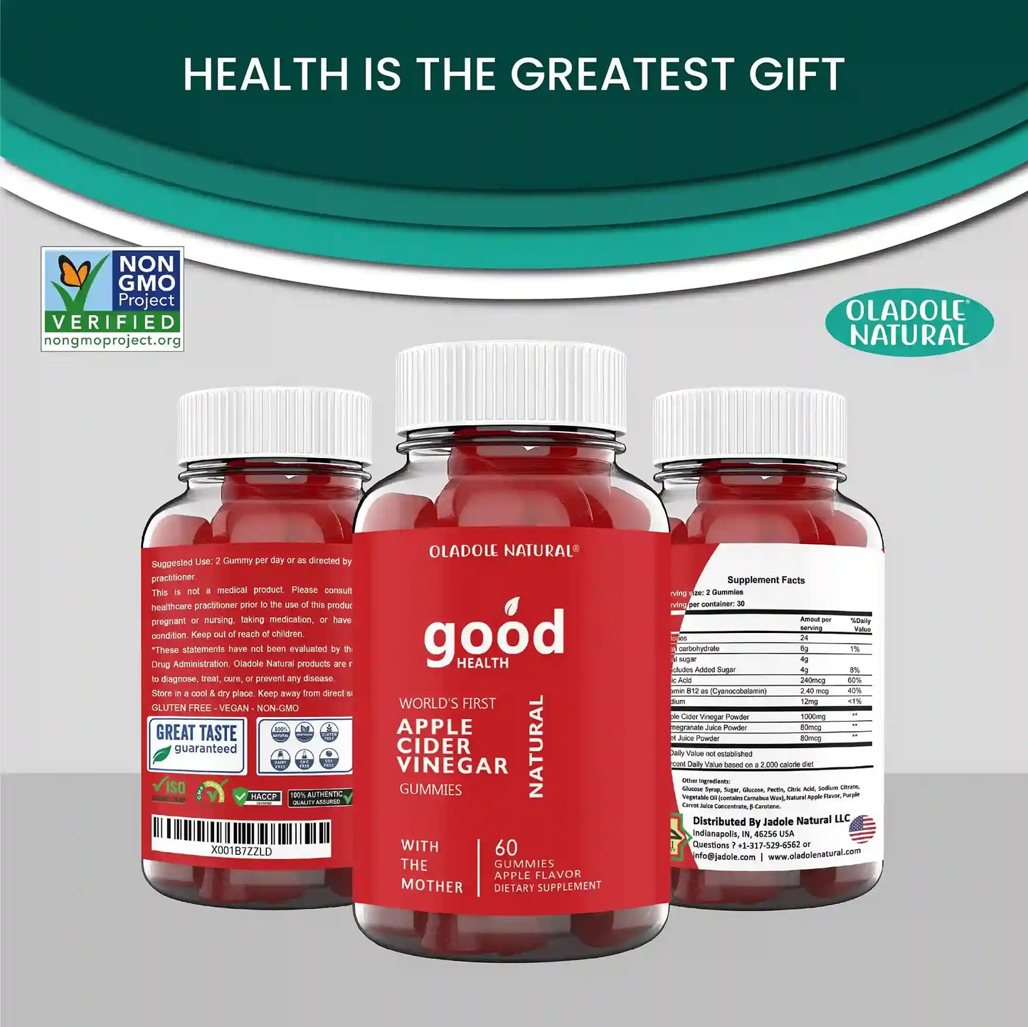 Oladole Natural Apple Cider Vinegar Gummy Apple Flavour 60 Gummies