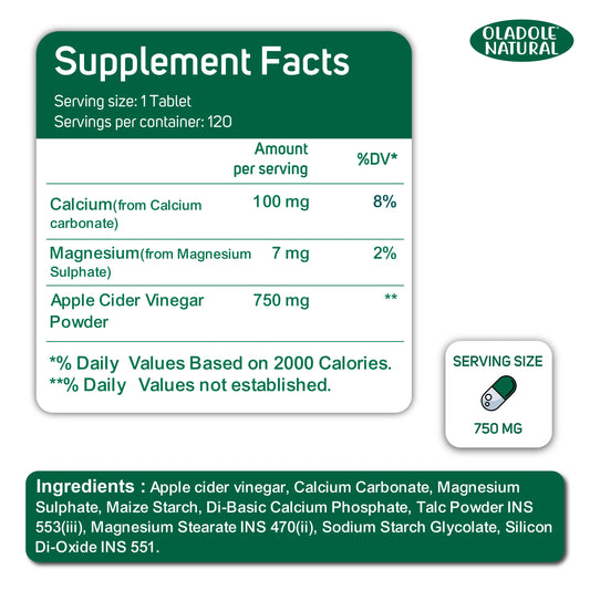  Oladole Natural Apple Cider Vinegar Supplement facts