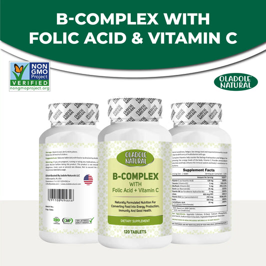 Oladole Natural B-Complex with Folic Acid + Vitamin C, 120 Tablets