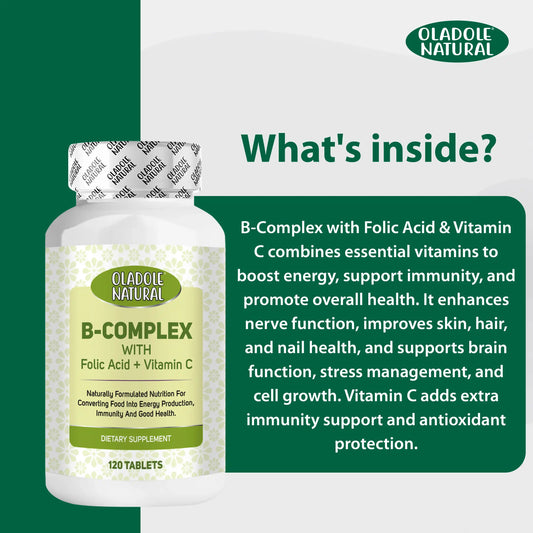 Oladole Natural B-Complex with Folic Acid + Vitamin C, 120 Tablets