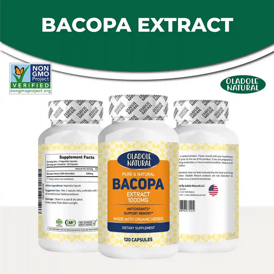 Oladole Natural Bacopa Premium Nootropic Monnieri 1000mg 120 Capsules