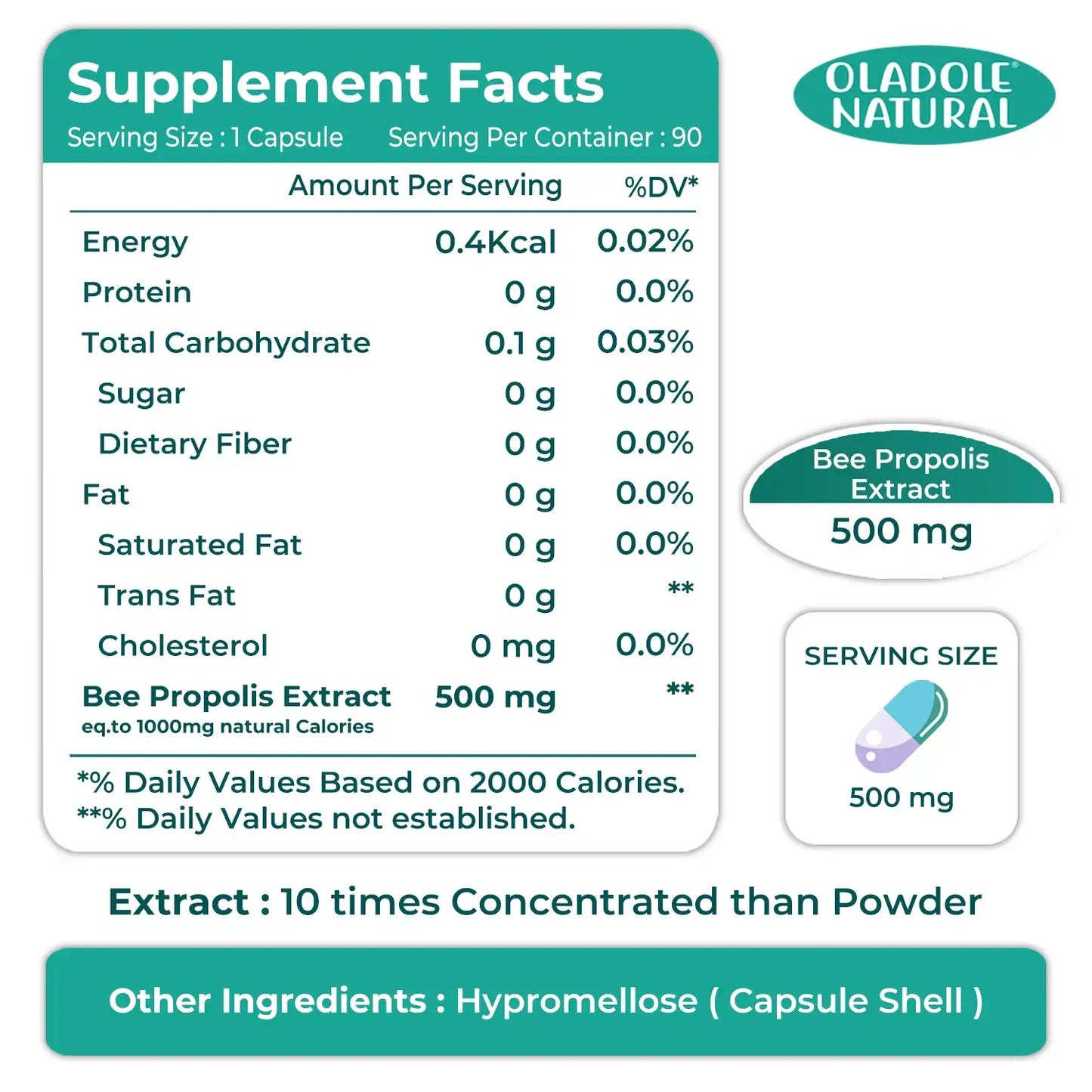 Oladole Natural Bee Propolis  500mg 90 Capsule