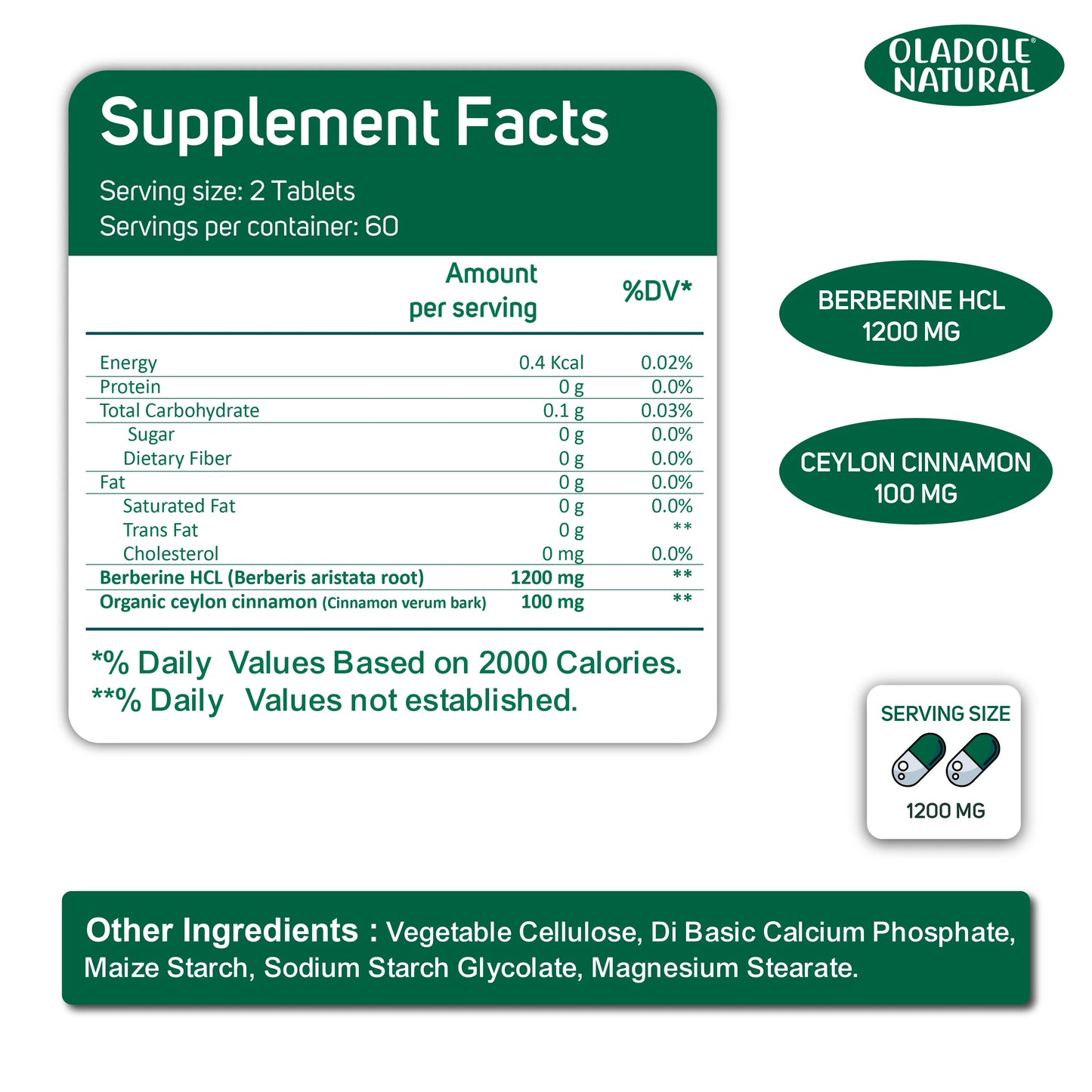 أولادول بربارين طبيعي مع قرفة سيلان ١٢٠٠ ملغ - ١٢٠ قرصًا