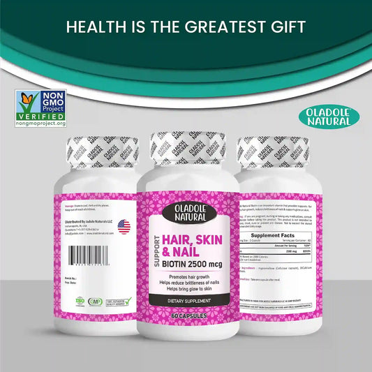 Oladole Natural Biotin Hair Skin & Nails 2500mcg 60 Capsule