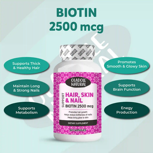 Oladole Natural Biotin Hair Skin & Nails 2500mcg 60 Capsule
