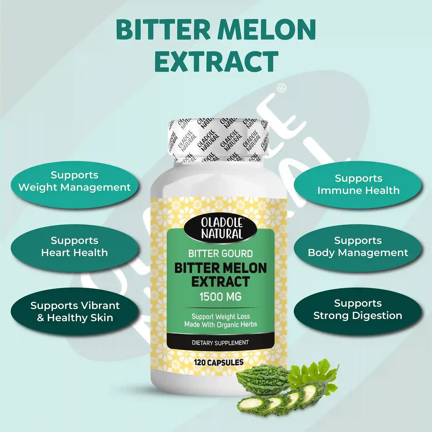 Oladole Natural Bitter Gourd Bitter Melon 1500mg 120 Veg Capsules