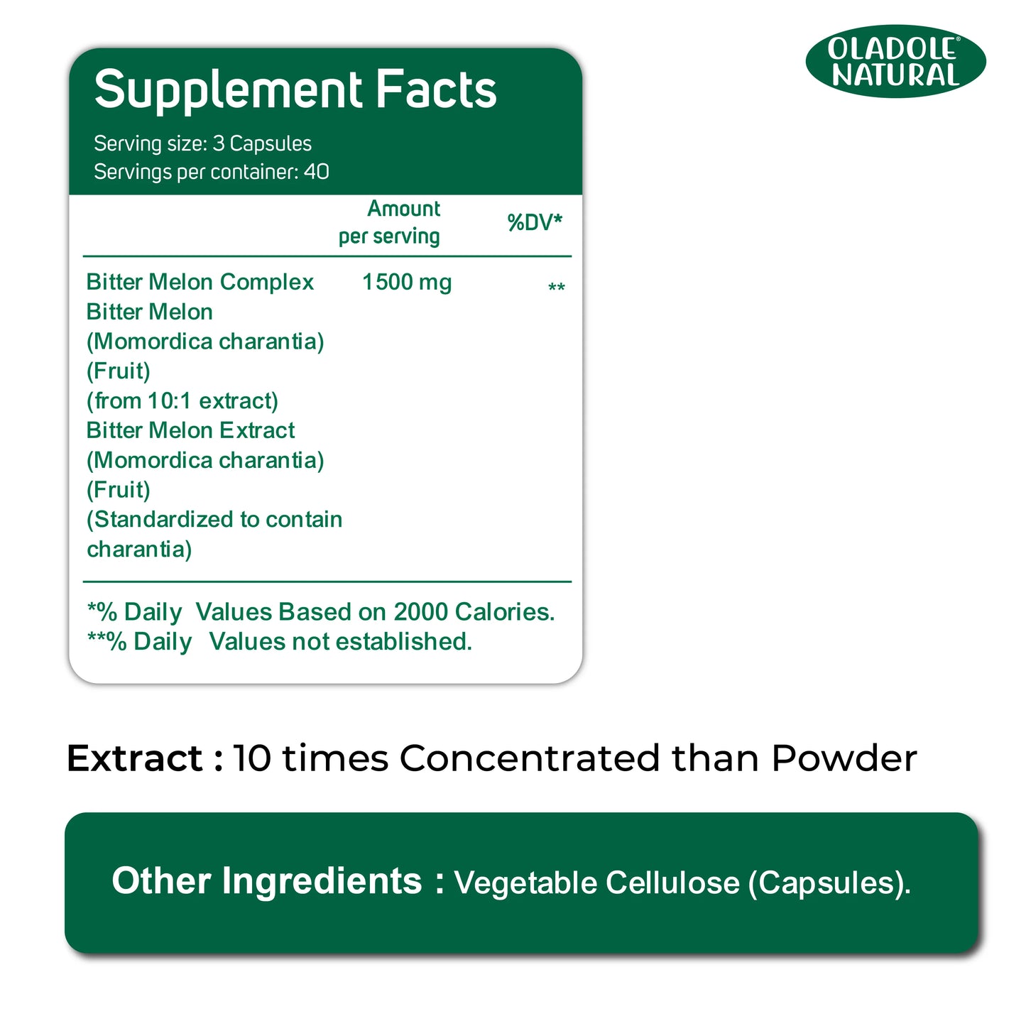 Oladole Natural Bitter Melon Extract Supplement Facts