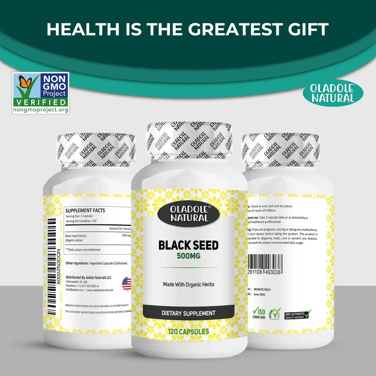 Oladole Natural Black Seed 500 mg 120 Capsules