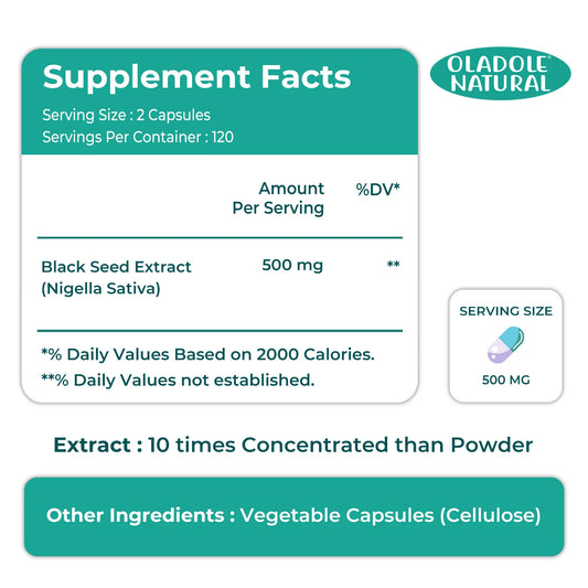 Oladole Natural Black Seed 500 mg 120 Capsules