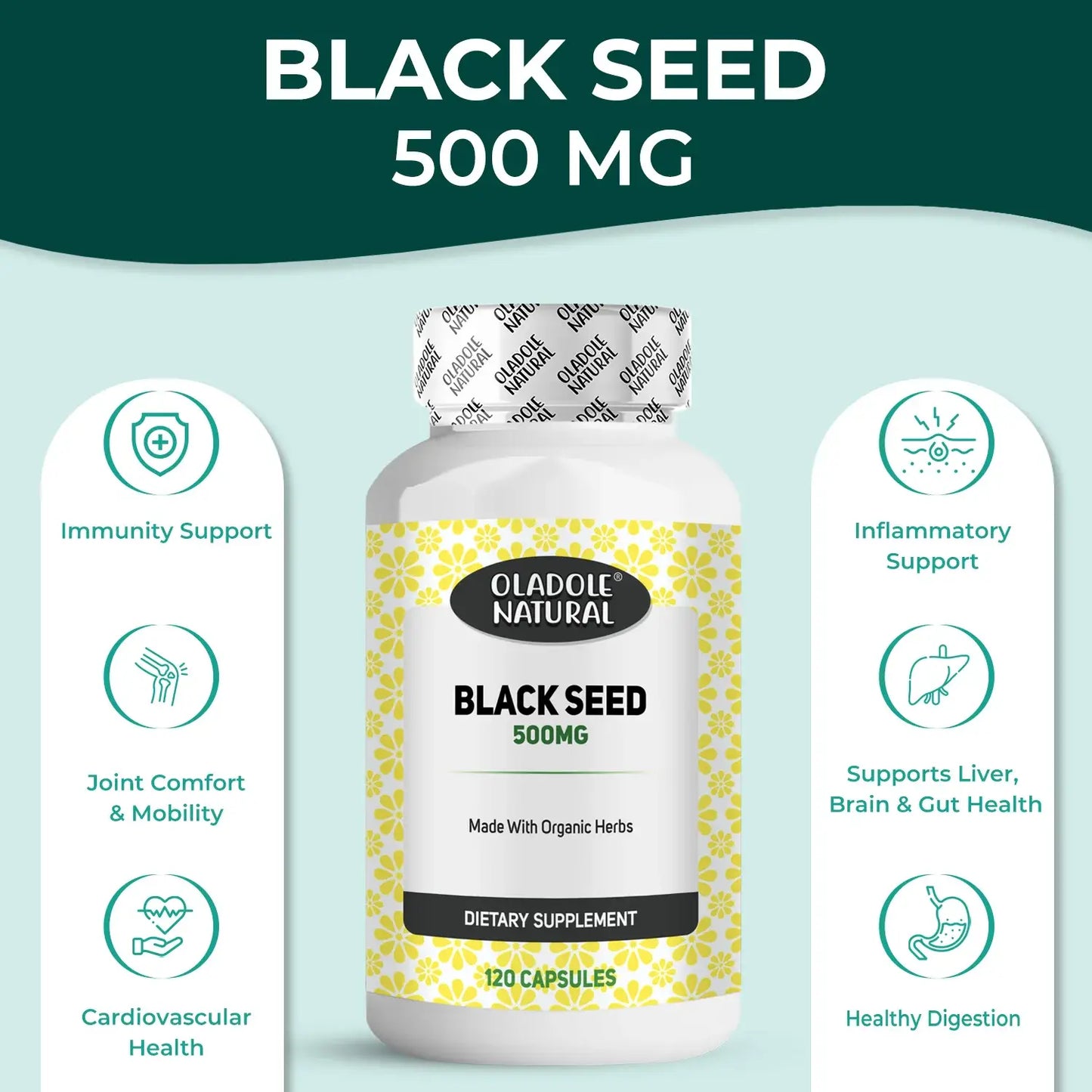Oladole Natural Black Seed 500 mg 120 Capsules