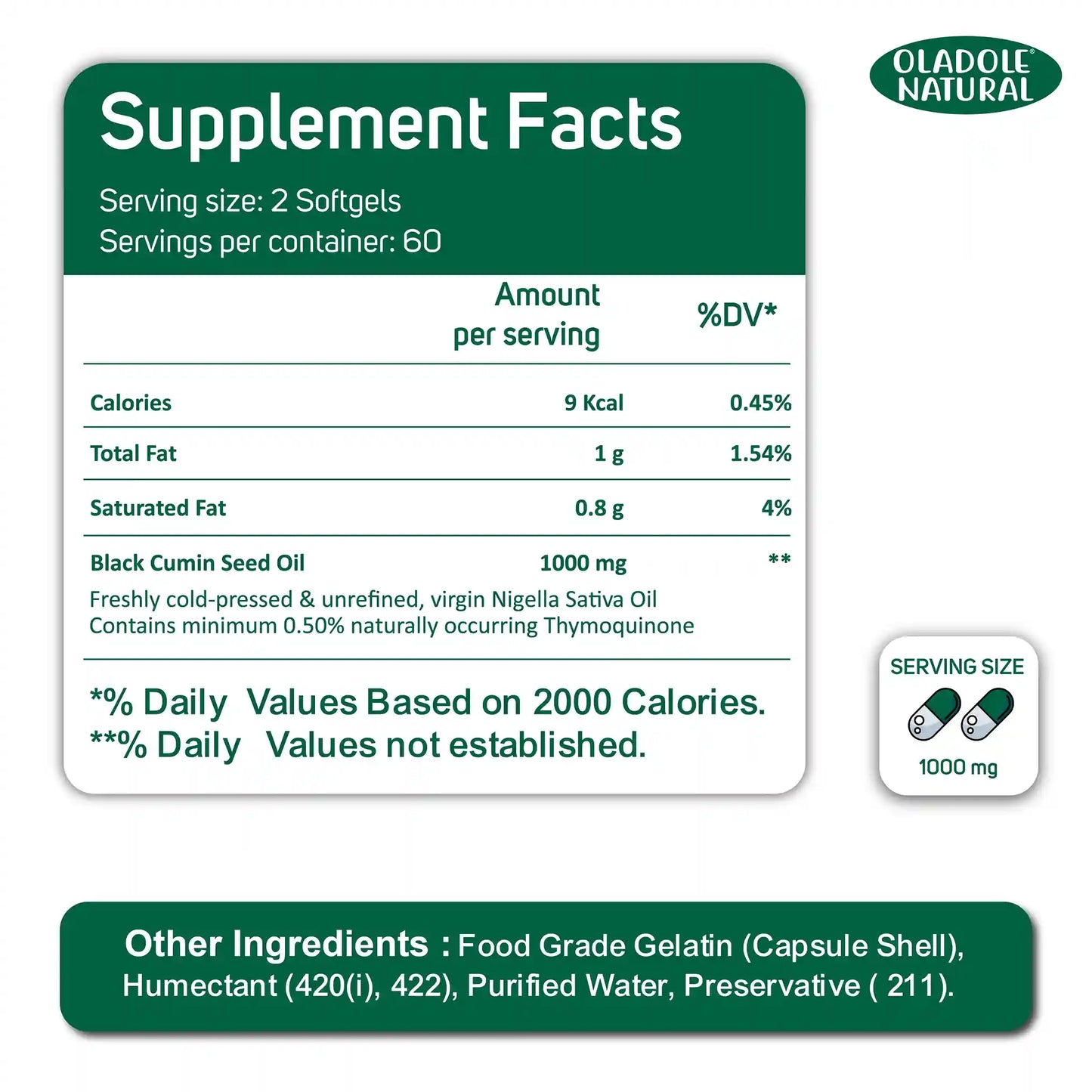 Oladole Natural Black Seed Oil 1000mg 120 Softgel