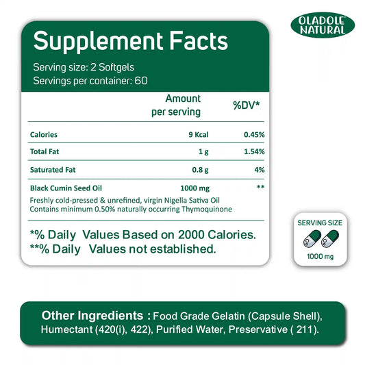 Oladole Natural Black Seed Oil 1000mg 120 Softgel