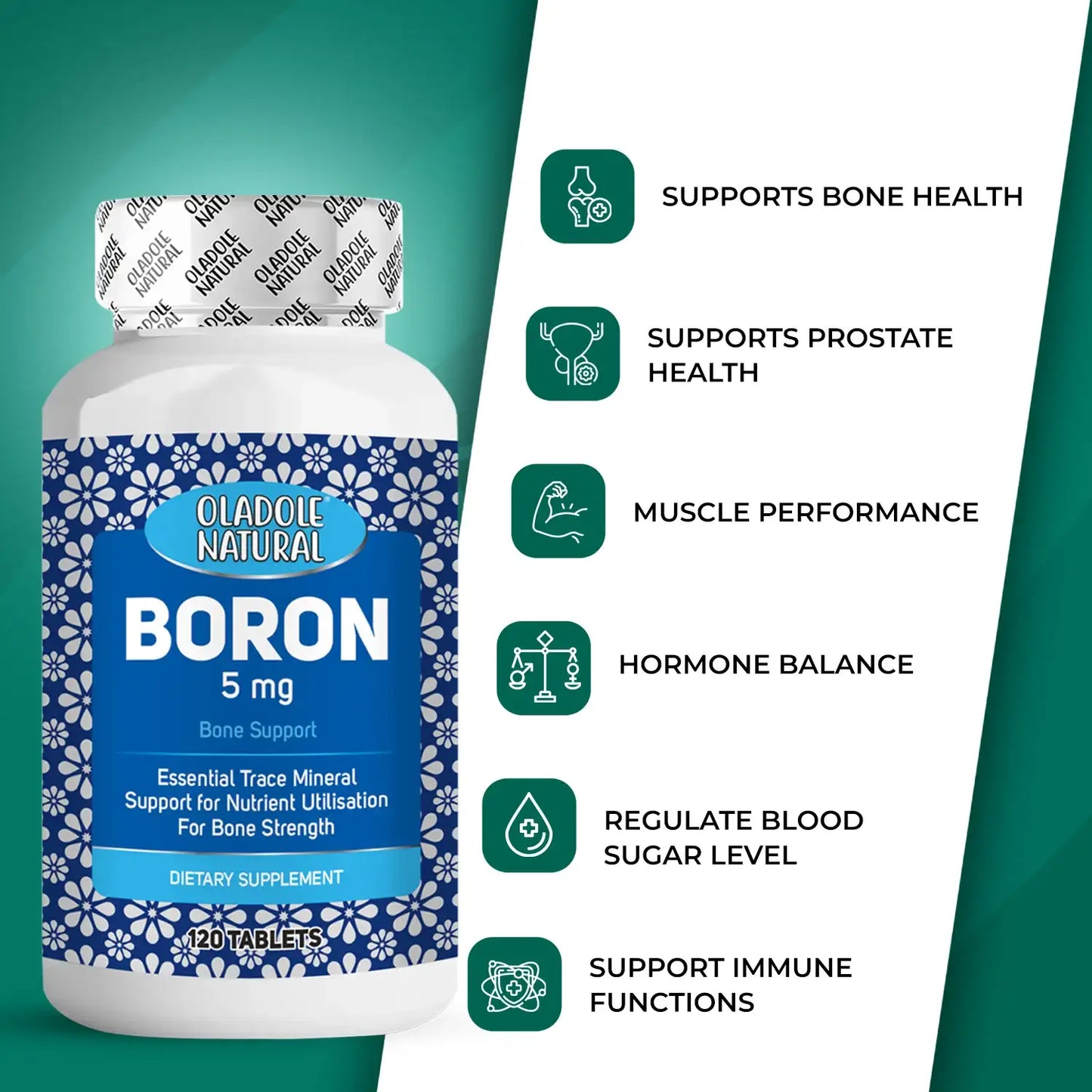 Oladole Natural Boron 5mg Supplement 120 Tablets