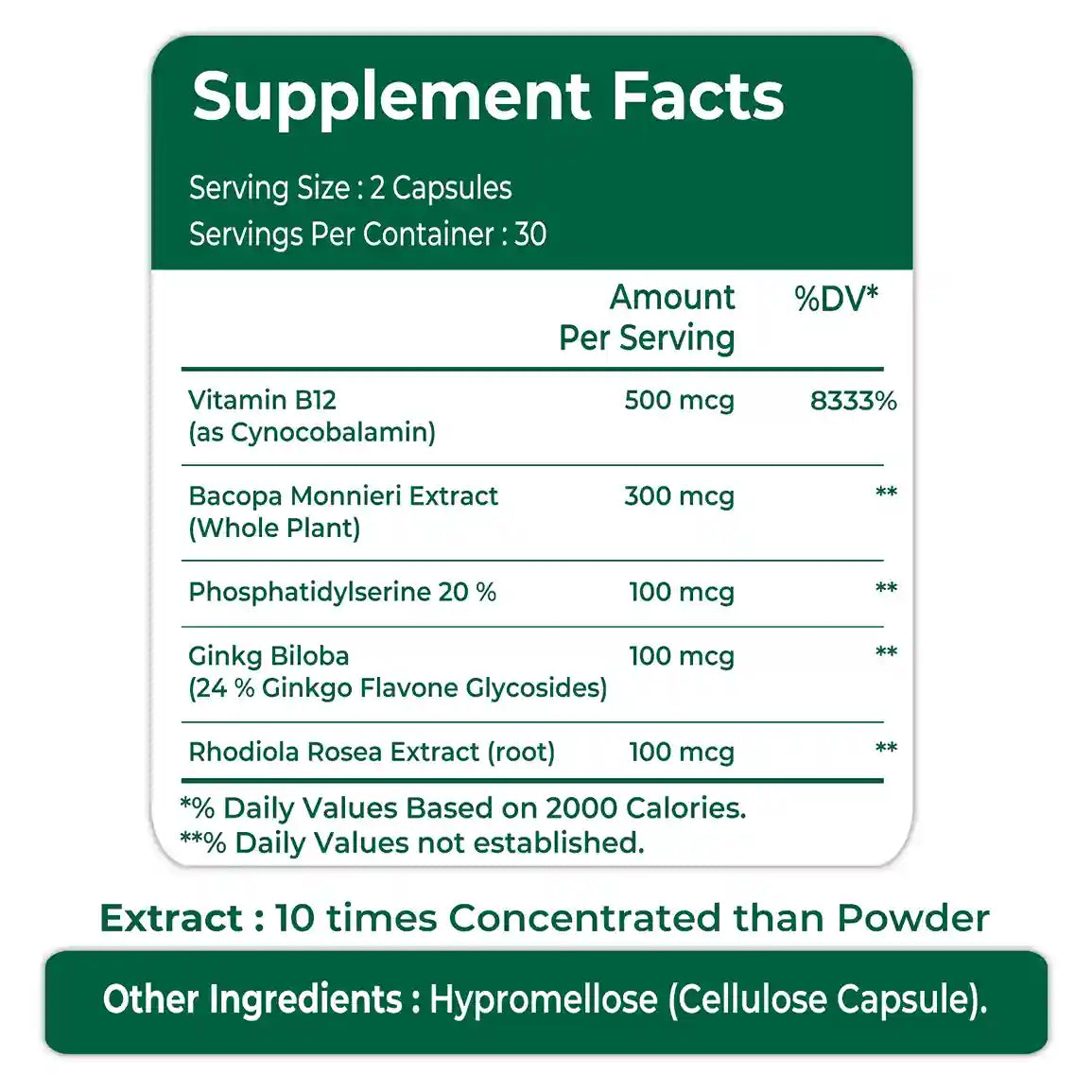 Oladole Natural Brain Booster Supplement With Vitamin B12 60 Capsules