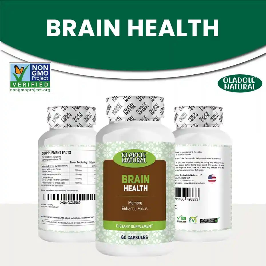 Oladole Natural Brain Booster Supplement With Vitamin B12 60 Capsules