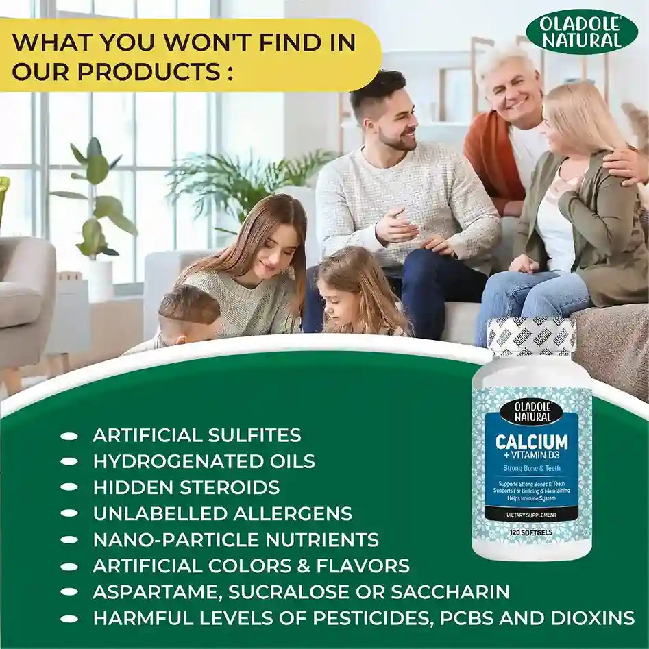 Oladole Natural Calcium + Vitamin D3 Supplement 120 Softgels