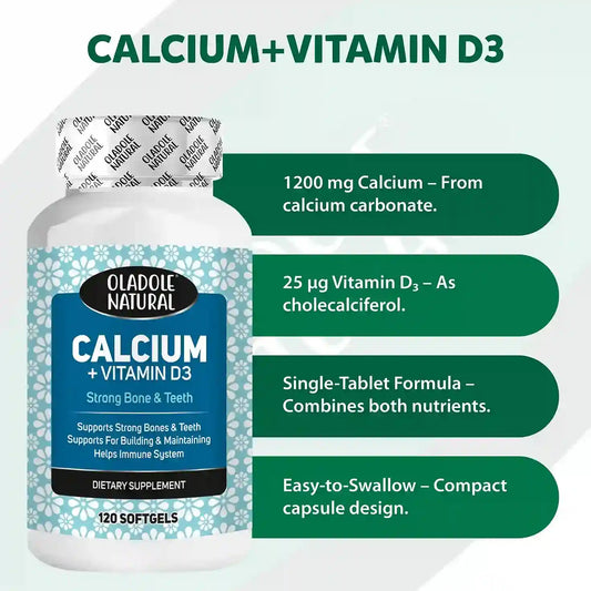 Oladole Natural Calcium + Vitamin D3 Supplement 120 Softgels