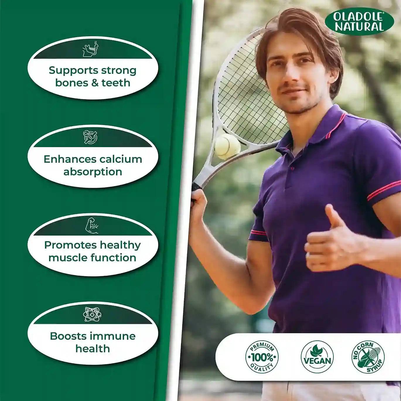 Oladole Natural Calcium + Vitamin D3 Supplement 120 Softgels