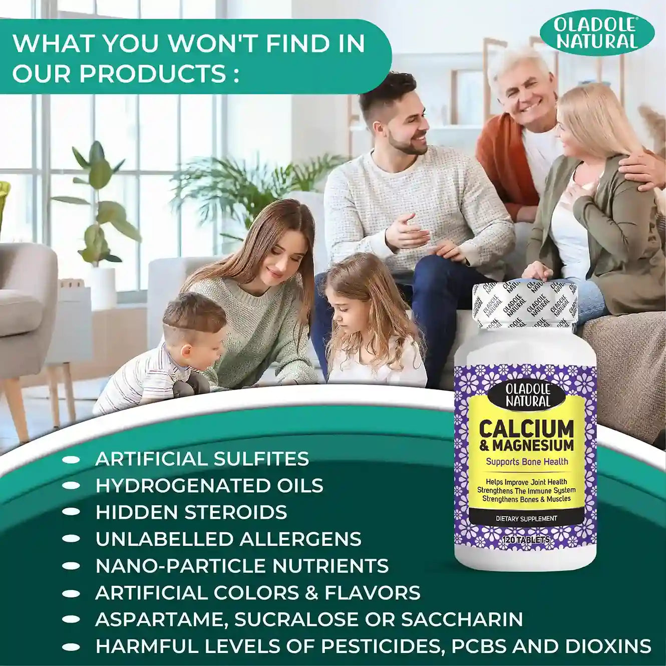 Oladole Natural Calcium & Magnesium Complex 1500Mg 120 Tablets