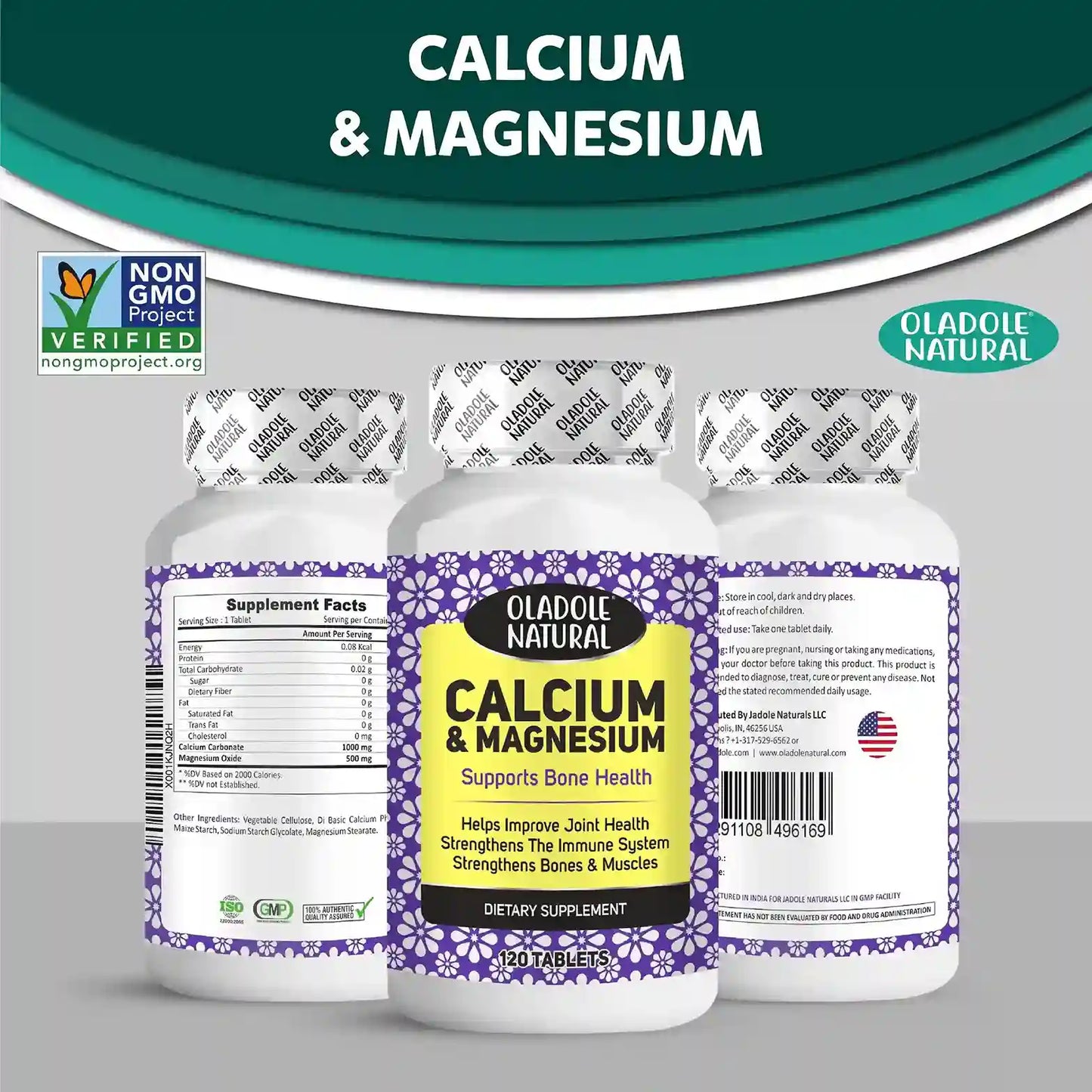 Oladole Natural Calcium & Magnesium Complex 1500Mg 120 Tablets