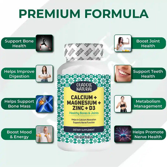 Oladole Natural Calcium, Magnesium, Zinc & Vitamin D Supplement 150 Softgels