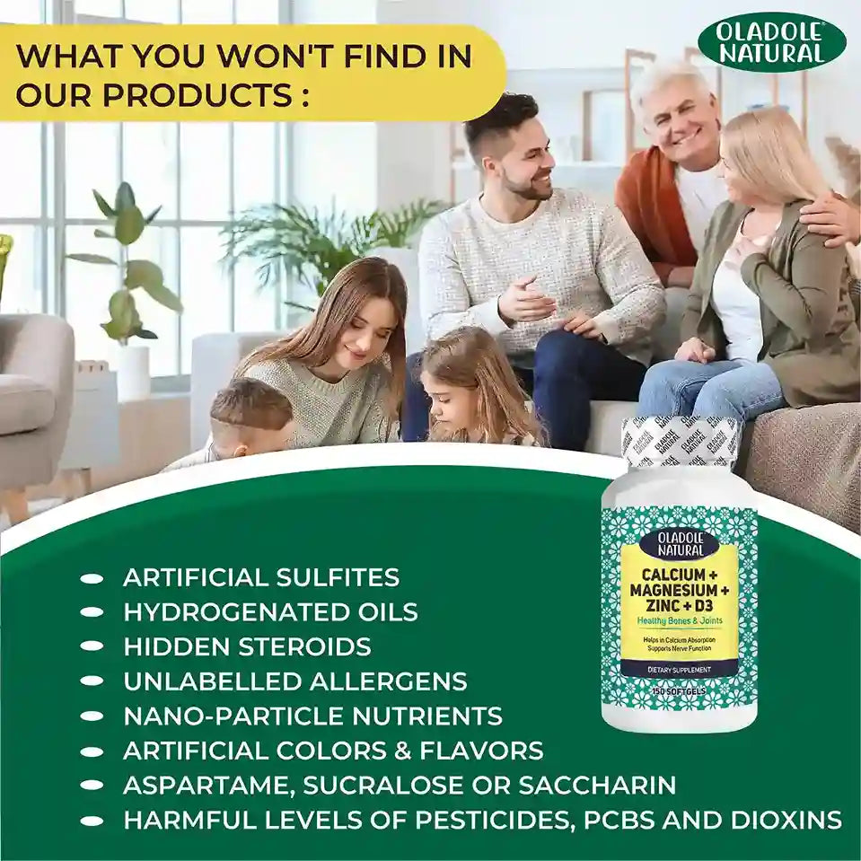 Oladole Natural Calcium, Magnesium, Zinc & Vitamin D Supplement 150 Softgels