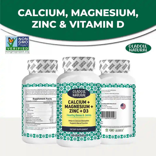 Oladole Natural Calcium, Magnesium, Zinc & Vitamin D Supplement 150 Softgels