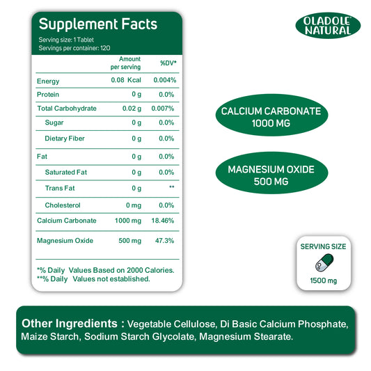 Oladole Natural Calcium & Magnesium Supplement Facts
