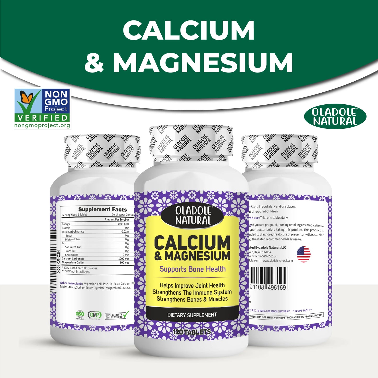 Oladole Natural Calcium & Magnesium Front And Back