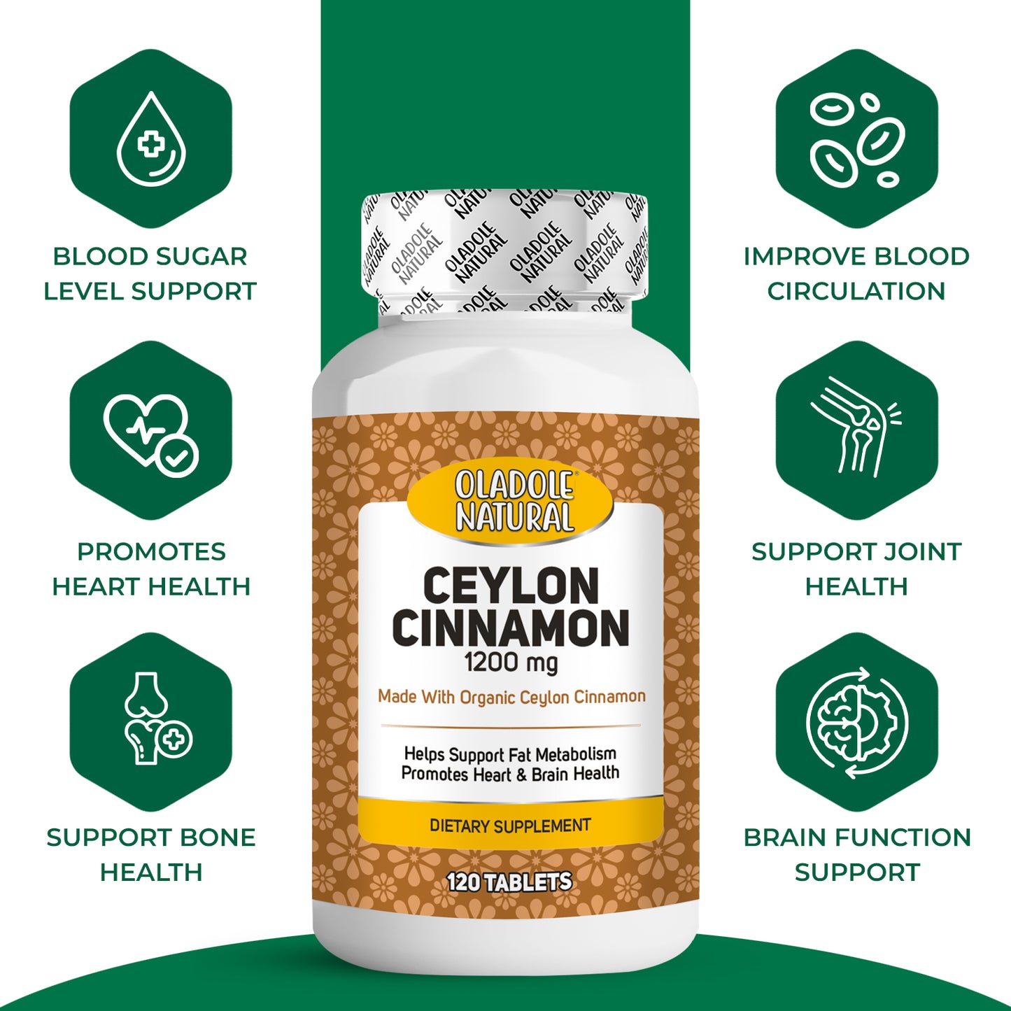 Oladole Natural Organic Ceylon Cinnamon 1200mg 120 Tablets