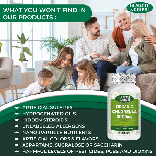 Oladole Natural Organic Chlorella 3000mg - 200 Tablets
